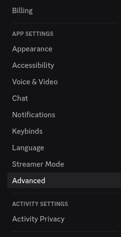 Location of the Advanced tab